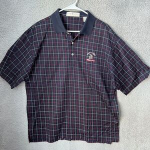 Fairway & Greene Shirt Mens Large‎ Navy Blue Plaid Shinnecock Hills Polo Golf